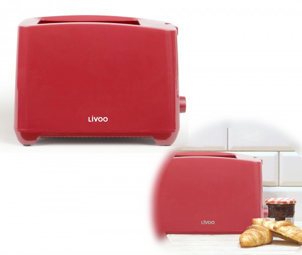 LIVOO Toaster Rot 2 Schlitze Toastautomat 750 Watt LED Krümelschublade DOD162RC