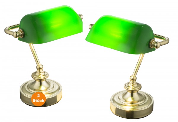 Schreibtischlampe 2er Set Nachttischlampe Messing Farben Banker Grün Wohnzimmer