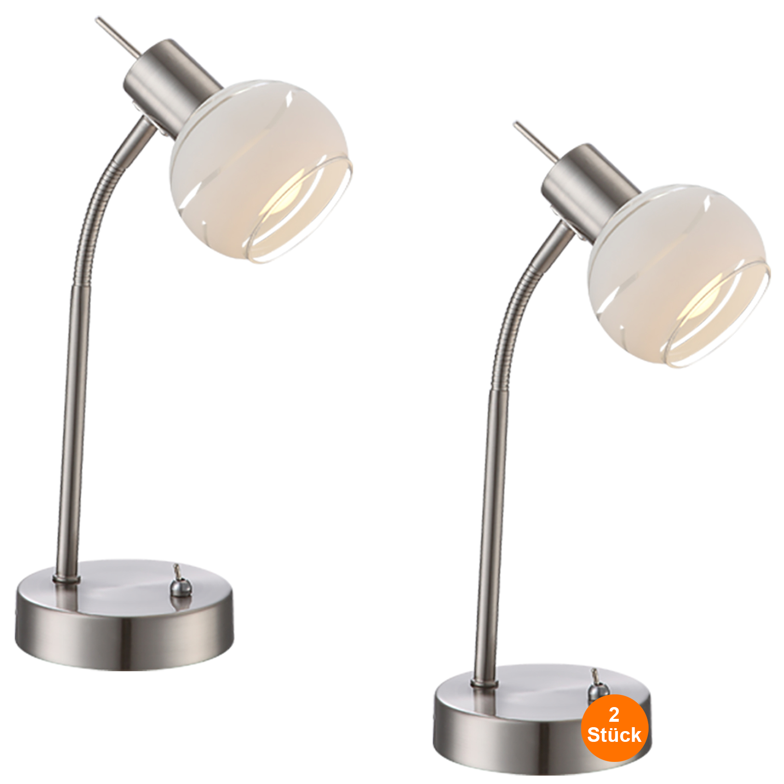 gerne bestellen Nachttischlampe 2er Set LED Schreibtischlampe Matt Leuchten Glas Lampen Metall Silber Tischleuchten | Innenleuchten Tischlampe & | 