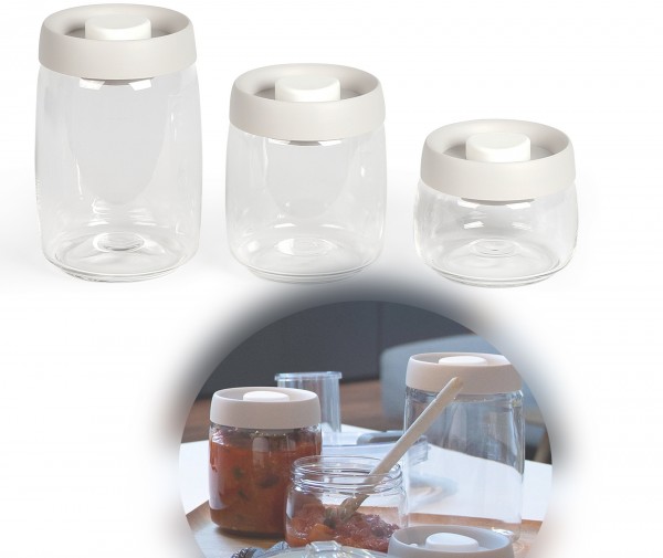 LIVOO Vorratsgläser Set mit Deckel Glas Frischhaltegläser 3 Stück Vakuum MEN401