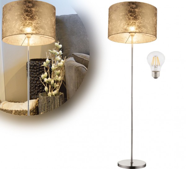 Stehlampe Wohnzimmer Stehleuchte LED Leselampe Textil Schirm Gold ST5551