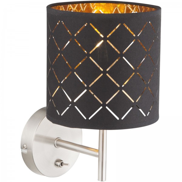 Wandlampe Innen mit Schalter Wandleuchte Textil Lampenschirm Gold 15229W
