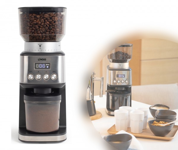 LIVOO Kaffeemühle elektrisch mit Mahlwerk Kapazität 10 Tassen 180 Watt DOD191