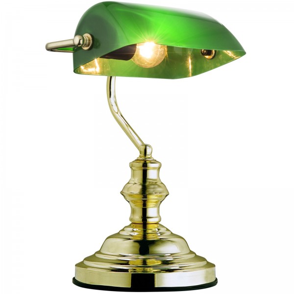 GLOBO Tischlampe Wohnzimmer Tischleuchte Messing Banker Lampe retro grün 2491