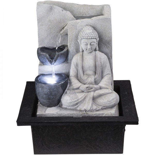 Tischlampe Zimmerbrunnen Tischbrunnen mit LED Beleuchtung Buddha 93019