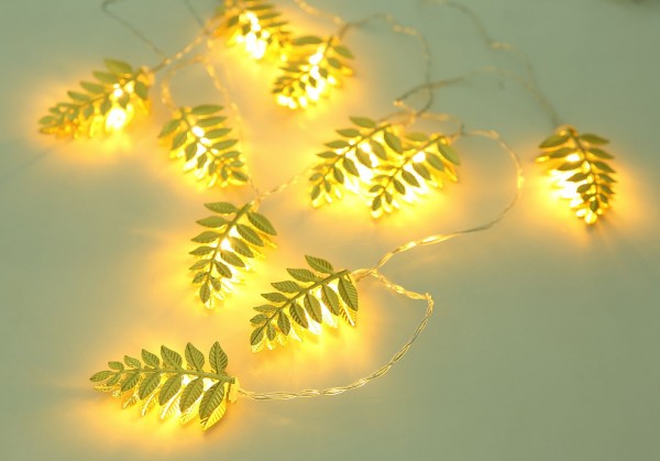 Lichterkette Indoor LED Schalter Blätter Wohnzimmer Deko gold 29907-10