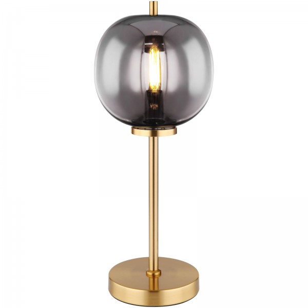 Tischlampe Wohnzimmer Tischleuchte Messing gold Rauchglas Glas 15345TMM