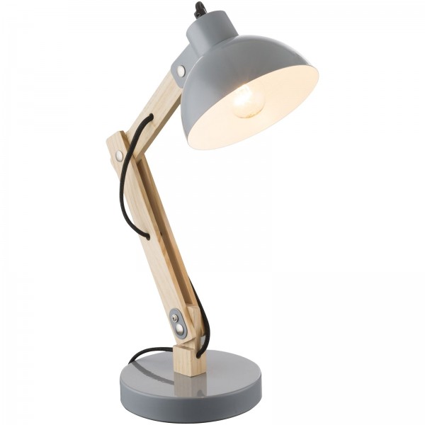Tischlampe Leselampe Tischleuchte Schreibtischlampe Holz Metall grau 21503