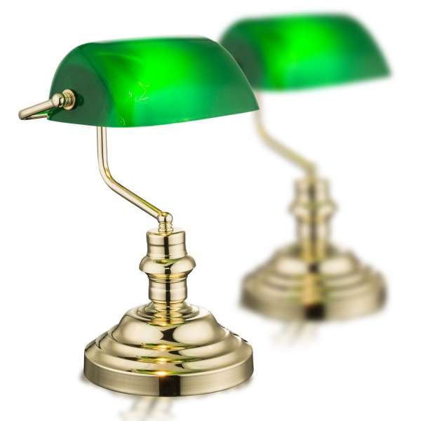 Tischlampe Tischleuchte 2er Set Schreibtischlampe retro Banker Lampe grün