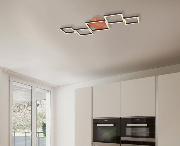 Deckenleuchte LED Deckenlampe Wohnzimmer Metall schwarz Holzoptik 67236-40