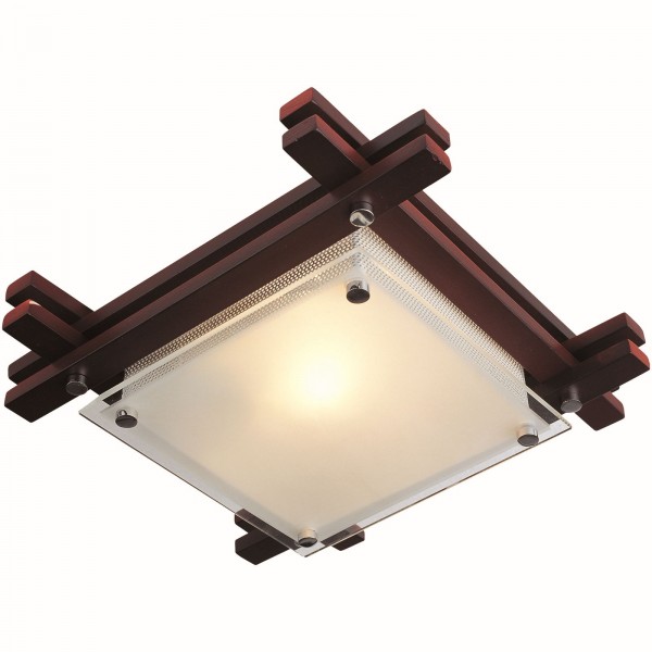 Deckenleuchte Wohnzimmer Deckenlampe Holz Glas rustikal eckig 27 cm 48324